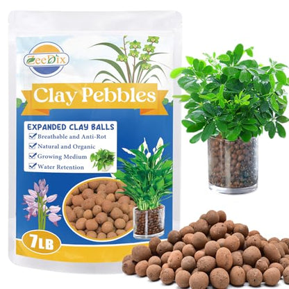 ZeeDix 7 LBS Lightweight Expanded Clay Pebbles - pH-Balanced Hydroponic Growing Media for Aquaponics & Indoor Plants (Reusable Soilless Aggregate) - size: 7LB