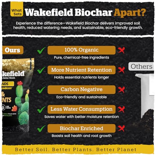 Wakefield Biochar Blend Potting Mix for Cactus & Succulent – Premium Potting Soil Blend with CarbonBoost Technology for Superior Drainage, Moisture Retention & Root Growth – 4 QT Organic Soil Mix - size: 4 Quart