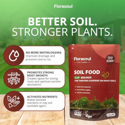 Florasoul® Clay Breaker Soil Amendment (6.6 lbs) – Revitalize Heavy Clay & Compacted Soil – Plant-Based & Vegan Formula – Enhances Drainage & Aeration – for Gardens, Lawns & Flower Beds - color: Clay