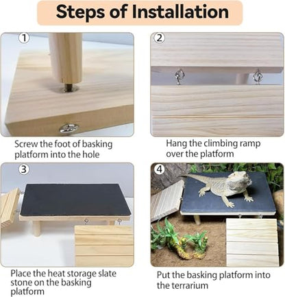 Bearded Dragon Platform Wooden Reptile Hideout Cave Climbing Tank Accessories with Reptile Basking Rock for Leopard Gecko Lizard Tortoise - size: Large