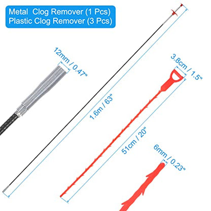 uxcell 3pcs 20 Inch Drain Hair Clog Remover Tool PP & 63 Inch Drain Cleaner Tool Sticks Stainless Steel Sewer Cleaning Hook Unclog Sink Unclogger for Toilet Bathtub Sewer, Red - color: Red, size: 63 Inch