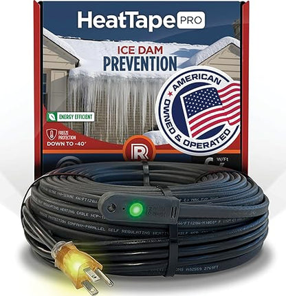 RADIANT SOLUTIONS HeatTapePro - Intelligent Commercial Grade Self-Regulating Heat Cable with GlowCap™ - 10 YR warranty - Ice Dam & Pipe Freeze Protection - 150 ft cable + 10 Ft Cord, 120V, 6 watts/Ft - style: Heat Tape Pro (150 FT)