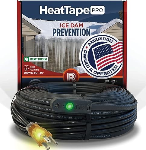 RADIANT SOLUTIONS HeatTapePro - Intelligent Commercial Grade Self-Regulating Heat Cable with GlowCap™ - 10 YR warranty - Ice Dam & Pipe Freeze Protection - 112 ft cable + 10 Ft Cord, 120V, 6 watts/Ft - style: Heat Tape Pro (112 FT)