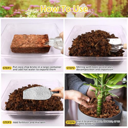 Riare 6 Pack Coco Chips Substrate for Plants- 6.6lb 100% Organic Coconut Husk Brick with Low EC and pH Balanced, High Expansion Coconut Substrate Coco Husk Mulch for Garden Flowers, Herbs, Planting - color: 6 Pack