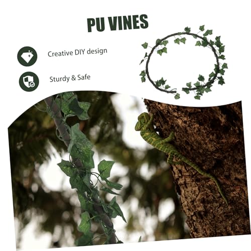 WOONEKY 1m Jungle Vines Rattan Strip Decor for Reptile Habitats Flexible and Curved Design Suckers for Lizard Frogs Snakes and More Cups and Leaf
