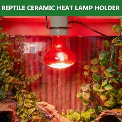 2 Pcs Reptile Ceramic Heat Lamp Holder,Reptile Light Fixture with Thermometer,Pet Terrarium Heat Lamp Bulb Socket Bracket for for Bearded Dragon Lizard Snake Tortoise - size: 3.5*2.4*4.5IN | 2PCS