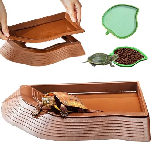3PCS Tortoise Water Bowl with Ramp Leaf Tortoise Food Water Pool Reptile Bathing Turtle Soaking Dish Aquarium Habitat Accessories Small - size: Small