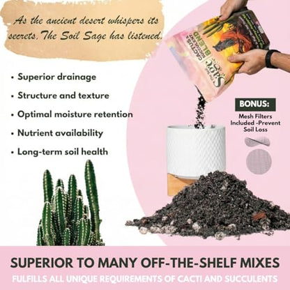 The Soil Sage 2.5 Dry Qt Cactus & Succulent Potting Soil Mix, USA Made - Gritty, Fast Draining, Soilless, Root Boosting, Peat-Free - Growth of Cactus, Succulents, Jade, Aloe Vera - size: 2.5 Qt