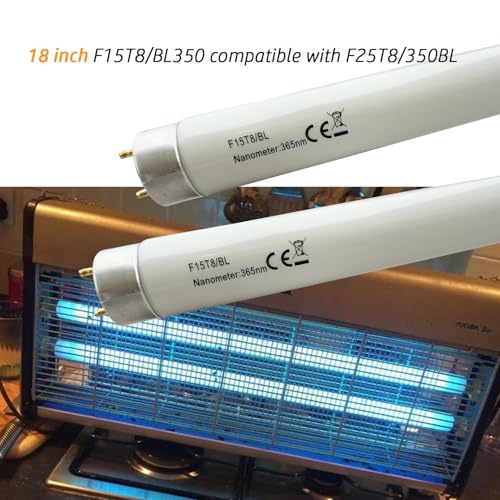 18inch F25T8/350BL/Black Fluorescent Light Bulb Compatible with 18'' F15T8/BL Quantum 365nm,T8 Tube 15watt Blue Lamp, G13 Bi-pin Base (2 Pack)