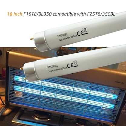 18inch F25T8/350BL/Black Fluorescent Light Bulb Compatible with 18'' F15T8/BL Quantum 365nm,T8 Tube 15watt Blue Lamp, G13 Bi-pin Base (2 Pack)