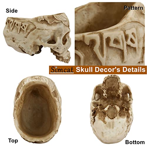Simcat Skull Planter, Resin Succulents Pot Carved Skull Flower Pot Gothic Planter Halloween Candy Bowl Antique and Distressed Design Skeleton Decor for Home Office