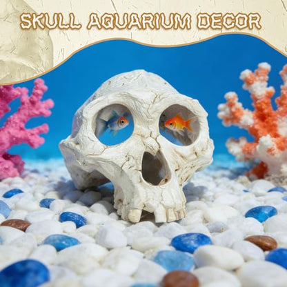 Wowagoga Resin Skull Cave Decor, Gothic Skull Terrarium Cave, Halloween Skeleton Cave Ornament, Aquarium Reptile Hideout, Desktop Home Office Spooky Decoration