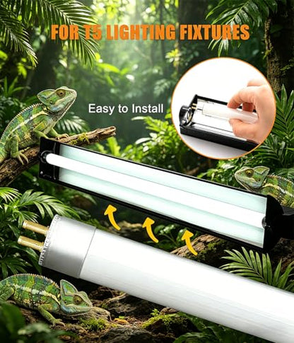 3 Pack 12in T5 High Output 8W 5.0 UVA UVB Reptile Lamp Tube Triple Pack Full Spectrum Sun Light Bulb for Various Reptiles & Amphibians