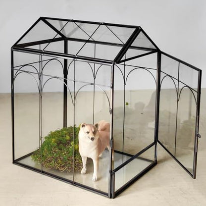 HighFree Geometric Plant Terrarium with Lid, House Succulent Terrarium Kit for Succulents Cacti Snail, Home Tabletop Miniature Terrarium (Black with Side Door) - color: Black With Side Door