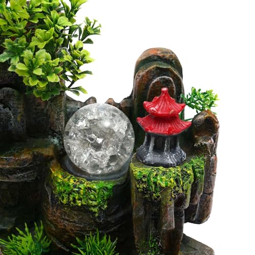 110V 3.5W Tabletop Water Fountain, Indoor Rockery Stream Desktop Fountain Waterfall with Atomizer & Auto Pump, Led Illuminated Waterfall, Zen Décoration for Meditation for Good Luck & Wealth