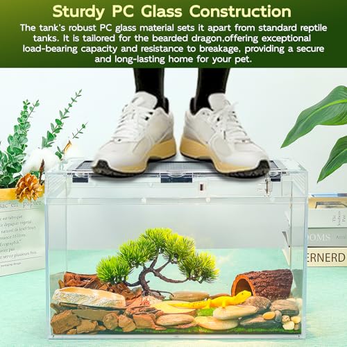 12.5''×6''×7'' Reptile Tank Kit with Heat Lamp, Spray Bottle, Shovel, Tweezers, Food Bowl, Hideout -Perfect for Geckos, Snakes, Lizards, Turtles, Jumping Spider,Milk Frog,Hermit Crabs