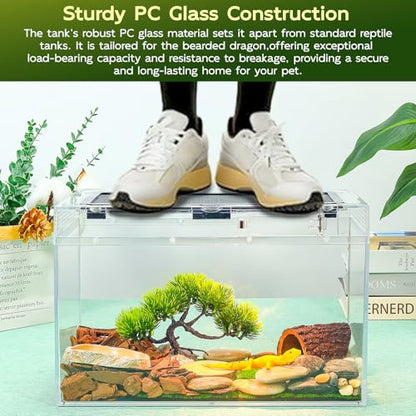 12.5''×6''×7'' Reptile Tank Kit with Heat Lamp, Spray Bottle, Shovel, Tweezers, Food Bowl, Hideout -Perfect for Geckos, Snakes, Lizards, Turtles, Jumping Spider,Milk Frog,Hermit Crabs