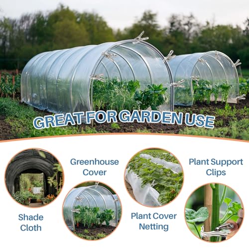 RAINFLOW 50 PCS Garden Clips - Stainless Steel Greenhouse Clamps,Grip Strong Heavy Duty Metal Greenhouse Supplies,Garden Clips for Netting, Hoops,Shade Cloth,Plant Cover