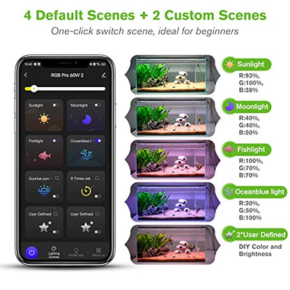 hygger 35W Smart Aquarium Light, Bluetooth LED Light with App Control, Full Spectrum Fish Tank Light with 24/7 Lighting Cycle, 5 Modes, Adjustable Timer, for 24"-30" Freshwater Planted Tank - size: 35W (for 24-30 inch Tank)
