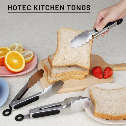 Hotec Mini Stainless Steel Kitchen Tongs for Cooking - 7-Inch Small Serving Tongs Metal Food Tongs Non-Slip Grip - size: 7-Inch