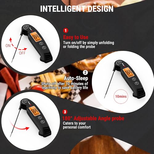 TempPro TP605 Instant Read Meat Thermometer for Cooking, Waterproof Digital Food Thermometer with Large Backlit LCD, Kitchen Thermometer for Grilling, Smoking & Candy Making (Previously ThermoPro) - color: Black