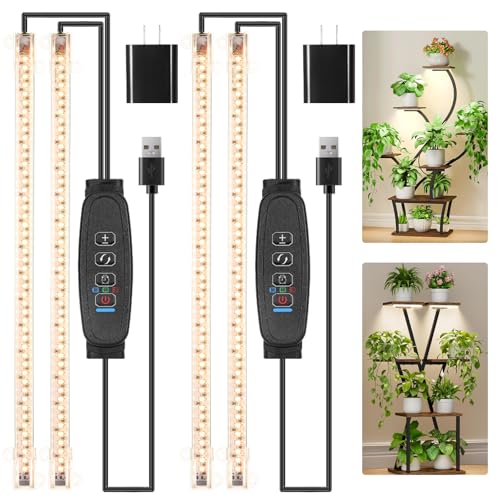 13 Inches LED Grow Light Strips, Grow Lights Match The Flower Stand for Indoor Plants Full Spectrum 3500K Plant Lamp with 3/9/12H Timer, 10 Dimmable Levels for Seedling Succulent, 2 Head 2 Pack - color: Black Cabel, size: 2 Head 2 Pack 3500K