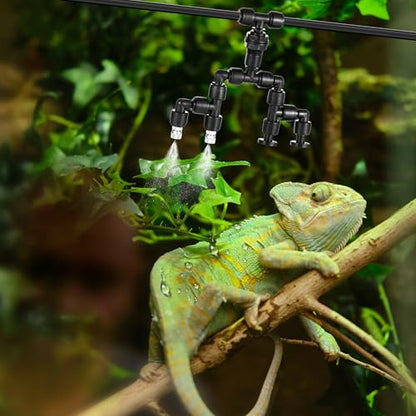 15 Pack 1/4" Four-Head Reptile Mister System Reptile Mister Nozzle Kit,360 Degree Adjustable 1/4 Misting Nozzle Parts Quick Connect Fittings for Aquarium,Vivarium,Plants, Amphibians - size: Four-Head