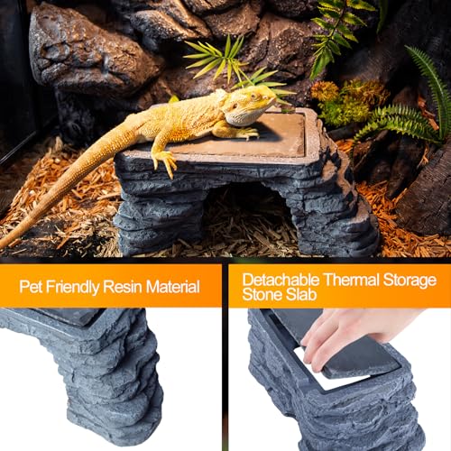 Bearded Dragon Basking Platform, Reptile Hides and Caves, Large Reptile Basking Rock for Adult/Juvenile Bearded Dragon Gecko Lizard Turtle, Slate Rock Climing Hideout