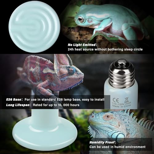Simple Deluxe 150W 2-Pack Ceramic Heat Emitter Reptile Heat Bulb No Light, LCD Digital Aquarium Thermometer, for Reptile Amphibian, 2 Pack + Thermometer, Blue - color: Blue, size: 2 Pack + Thermometer