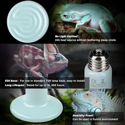 Simple Deluxe 150W 2-Pack Ceramic Heat Emitter Reptile Heat Bulb No Light, LCD Digital Aquarium Thermometer, for Reptile Amphibian, 2 Pack + Thermometer, Blue - color: Blue, size: 2 Pack + Thermometer