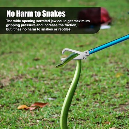 60" Snake Tongs, Professional Aluminum Alloy Standard Reptile Grabber Rattle Snake Catcher Wide Jaw Handling Tool