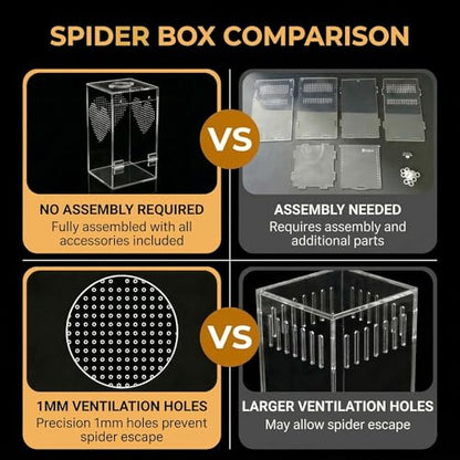 Jumping Spider Enclosure Kit, Pre-Assembled Acrylic Spider Terrarium with Magnetic Door, 19PCS Accessories, Starter Habitat for Jumping Spiders 4.8 x 4.8 x 9.25 Inches