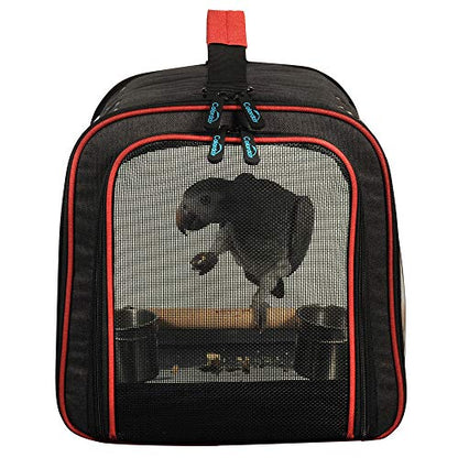 Colorday Lightweight Bird Carrier Travel Cage, Large 19x12x13 inch | For Travelers, Parrot Feeder Cups Included, Standing Perch Included, With Tray, Black