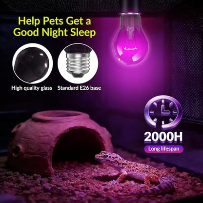 Lustaled Reptile Heat Lamp Bulbs-75W Reptile Night Heat Bulb E26 Terrarium Heat Lamp Simulate Natural Moon Purple Light for Snake Bearded Dragon Leopard Gecko Lizard Chameleon Tortoise -2Pack