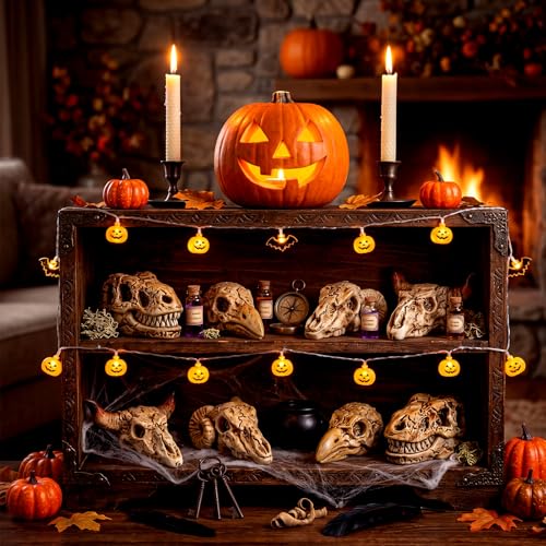 Geelin 60 Pcs Mini Resin Animal Skull Heads Miniature Animal Skulls Figurines Bulk for Sand Box Mini Skull Figurine for Reptiles Hideouts Crafts Micro Landscape Decor