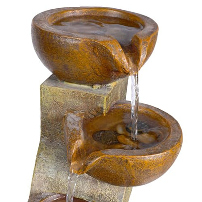 Alpine Corporation WCT726 | 16"H Indoor/Outdoor Tabletop Tiered Pouring Pots Waterfall Fountain — Natural Stone-Look Finish Adds Rustic Charm — Brown - style: 16"H - Brown 5-Tier Pouring Pots
