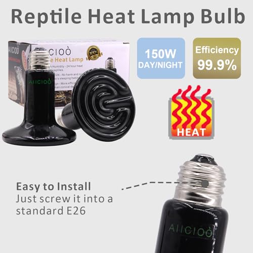 Aiicioo 150W Black Ceramic Heat Emitter 2Pack No Light Heat Bulb for Reptile Emitting Heat Lamp Bulb for Bearded Dragon Lizard Tortoise Turtle Snake Brooder Coop