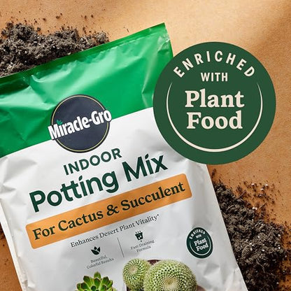 Miracle-Gro Indoor Potting Mix for Cactus and Succulent, Fast-Draining Cactus and Succulent Potting Mix with Plant Food, 8 qt. (2-Pack)