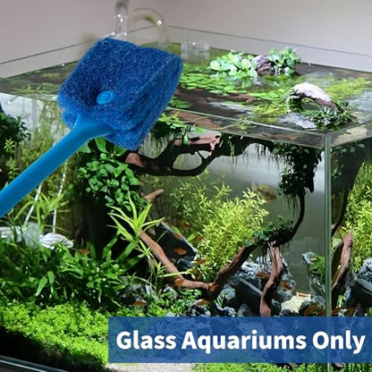 SLSON Aquarium Algae Scraper Double Sided Sponge Brush Cleaner Long Handle Fish Tank Scrubber for Glass Aquariums and Home Kitchen,15.4 inches (1)