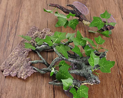 IBWell Resin Reptile Corner Branch Terrarium Plant Decoration with Suction Cup for Amphibian Lizard Snake Climbing Ornament - style: vine branch