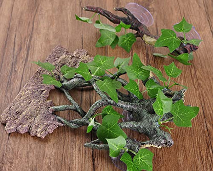 IBWell Resin Reptile Corner Branch Terrarium Plant Decoration with Suction Cup for Amphibian Lizard Snake Climbing Ornament - style: vine branch
