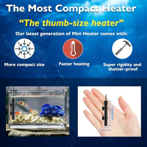 25W Mini Aquarium Heater Betta Heater for 3-5 Gallon Freshwater & Saltwater Tanks, Alumina Ceramic Fish Tank Heater Turtle Heater with Dry-Run & Overheat Protection - size: For Tanks ≤ 5 Gal