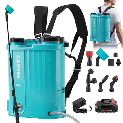 4.23 Gallon Battery Powered Backpack Sprayer, 0-65 PSI Adjustable Pressure, Electric Sprayer with 5 Nozzles and 1 Wands, 18V 2Ah Battery, Wide Mouth Lid for Weeding, Spraying - size: 4.23 Gal