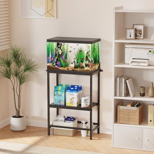 5-10 Gallon Fish Tank Stand, Aquarium Stand with 2-Tier Storage Shelves, Heavy-Duty Reptile Terrarium Stand Table with One-Piece Top for 10 Gallon Standard Model, 21.2" L x 11.8" W x 29.3" H (Black) - size: 10 Gallon