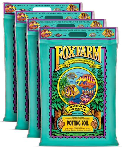 FoxFarm Ocean Forest Potting Soil for Container Gardens - Light, Aerated Texture with Fish Meal, Crab Meal, Earthworm Castings - Houseplant Potting Mix for Seedlings & Plant Starts - 4 x 12 Quart - size: 12 quart (4 Pack)