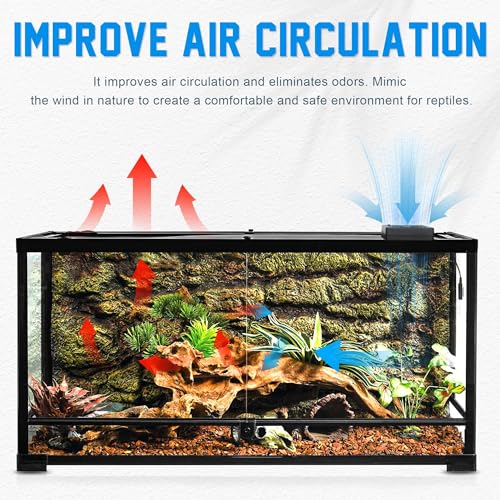 Reptile Ventilation Fan with Humidity Sensor and High-Temp Alarm, Fan Dehumidifier for Reptile Enclosure and Terrarium, Suitable for Humid Environments, Rainforest and Ecological Tanks