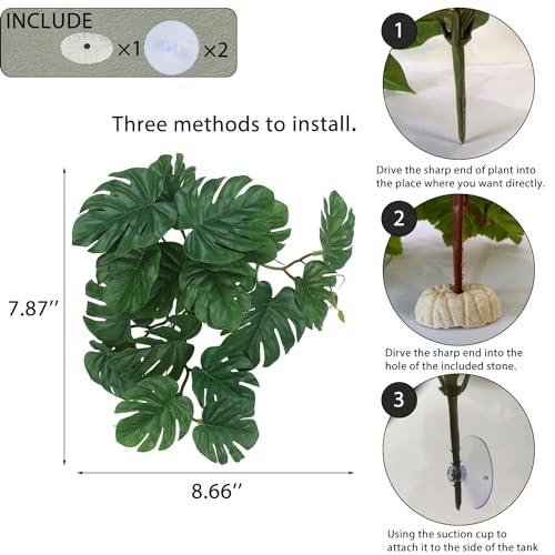IBWell Fake Reptile Plants for Terrarium, Decor, Turtle Tank with Suction Cup