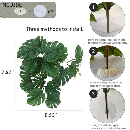 IBWell Fake Reptile Plants for Terrarium, Decor, Turtle Tank with Suction Cup