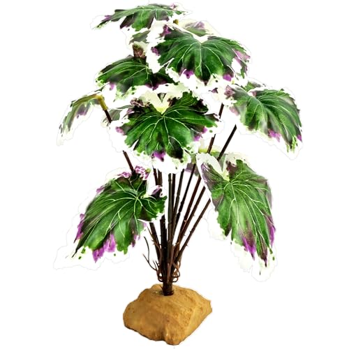 Woyrise Reptile Artificial Plants for Terrarium Decor, Amphibian Habitat Decorations Bearded Dragon Tank Accessories fit Crested Gecko Leopard Lizard Chameleon Snake Frog - White Edge Heuchera - color: G-white Edge Heuchera