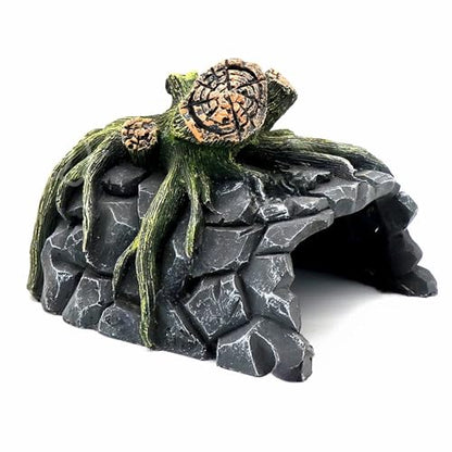 Generic Fish Reptile Hideout, Aquarium Decor Simulation Rock Cave Hiding Spot for Amphibian, Resin Cave and Basking Platform, Perfect for Betta Fish, Turtles, Lizards, Cichlids, and Plecos, As Photo